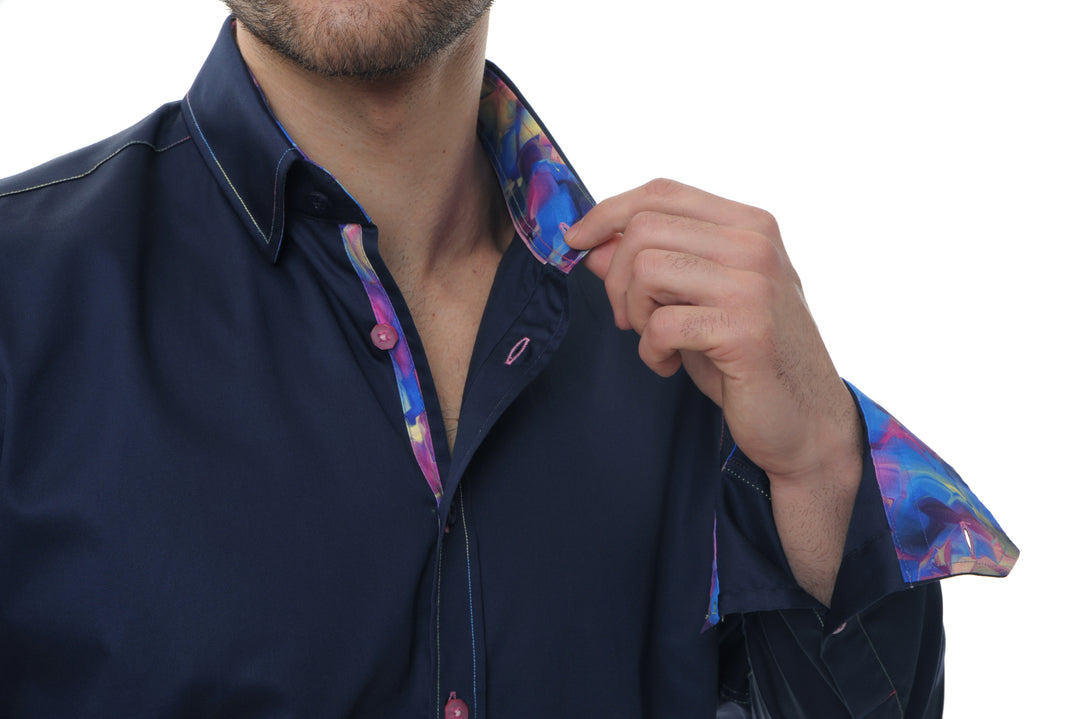 Dark Navy With Multicoloured Ice Cubes Accent Shirt