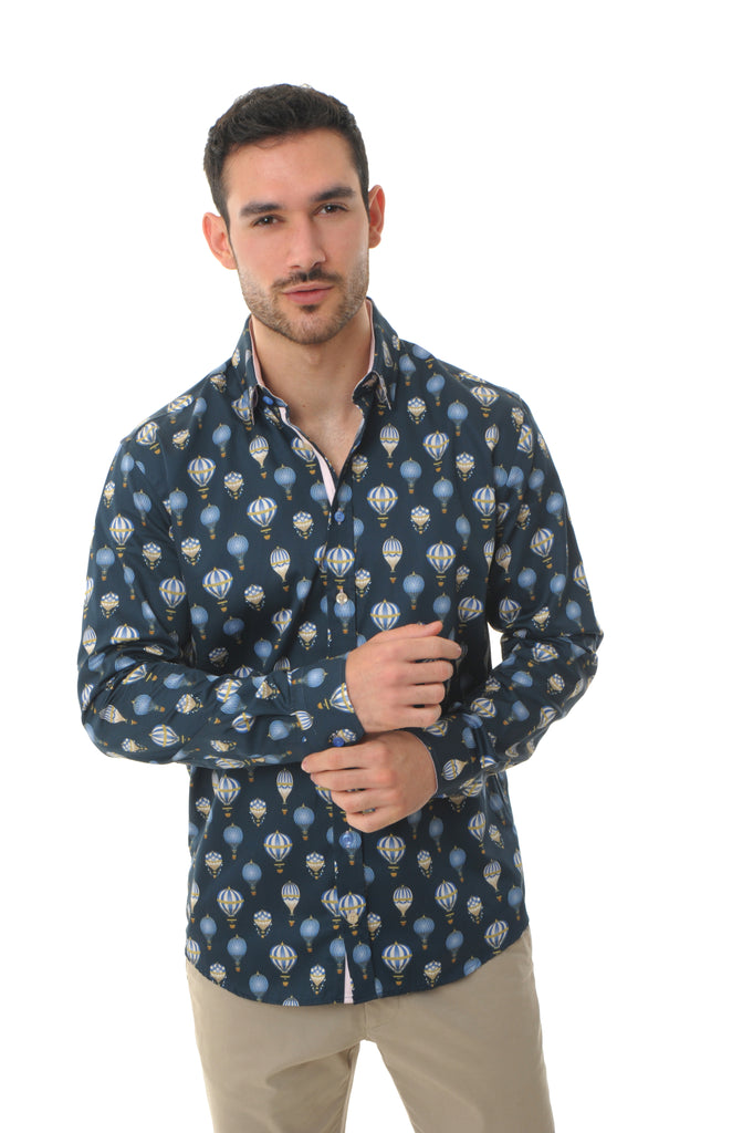 Hot Air Balloon Print Men's Long Sleeve Shirt - Luca Milano